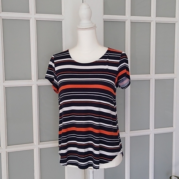 Alfani Petite Striped Shirttail T-Shirt Navy Bold Stripe - Picture 2 of 13